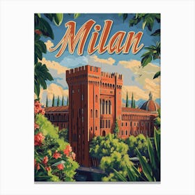 Aihrgdesign A Retro Travel Poster For Milan 4 Canvas Print