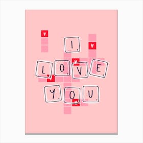I Love You Scrabble Pink Canvas Print