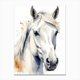 Floral White Horse Watercolor Painting (3) Canvas Print