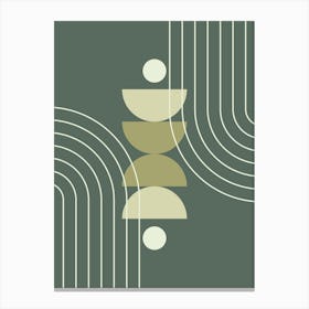 Mid Century Modern Geometric Abstract Shapes, Rainbow, Sun, Moon Phases in Sage Green Canvas Print