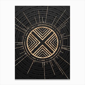 Geometric Glyph Symbol in Gold with Radial Array Lines on Dark Gray n.0195 Canvas Print