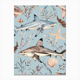 Pastel Blue Nurse Shark Watercolour Seascape Pattern 3 Canvas Print