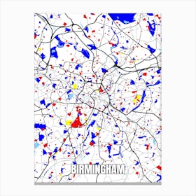 Map of Birmingham, UK Mondrian Style Canvas Print
