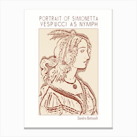 Line Art Minimalist – Portrait Of Simonetta Vespucci As Nymph – Classic Painting 1 Canvas Print