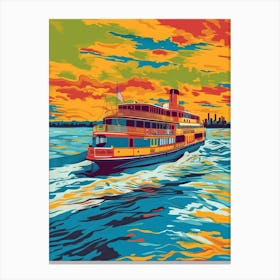 The Staten Island Ferry New York Colourful Silkscreen Illustration 1 Canvas Print