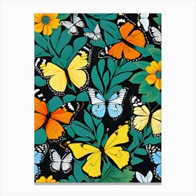 Butterflies On A Black Background 2 Canvas Print