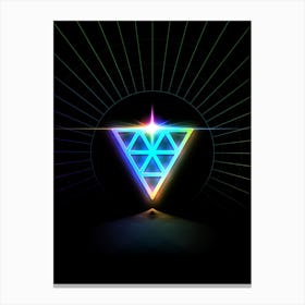 Neon Geometric Glyph in Candy Blue and Pink with Rainbow Sparkle on Black n.0295 Canvas Print