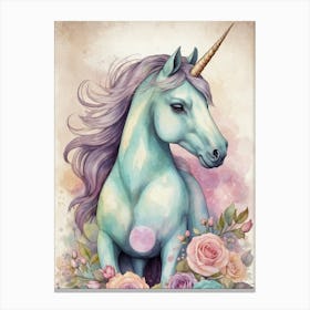 Unicorn With Roses Canvas Print