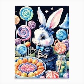Cute Skeleton Rabbit With Candies Painting (5) Canvas Print