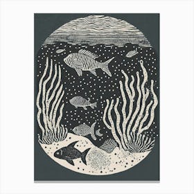 An Underwater Tableau With Marine Life In An Ancient Sea Ukiyo-E Canvas Print