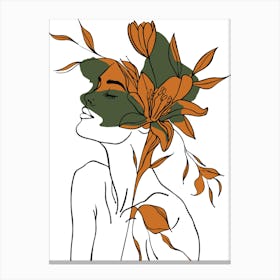 Female Face With Flowers Canvas Print