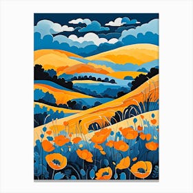Cartoon Poppy Field Landscape Illustration (60) Canvas Print