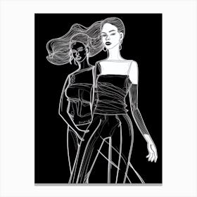 Women Sketch In Black And White Line Art Clear 3 Canvas Print