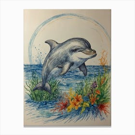 Dolphin In The Water Canvas Print