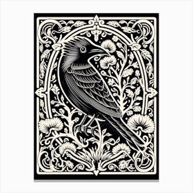 B&W Bird Linocut Cardinal 2 Canvas Print