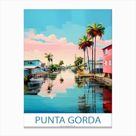 Punta Gorda Florida Print Coastal Town Art Charlotte Harbor Poster Florida Landscape Wall Art Gulf Coast Decor Seaside Town Illustration 1 Canvas Print