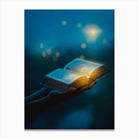 A Hand Gently Holding Open A Holy Bible To Highlight A Passage Surrounded By A Soft Glow That Sugge (3) Canvas Print