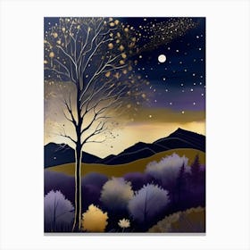 Cosmic Fall Night،
An ethereal boho painting that captures the beauty of a fall night sky. The background is a deep navy, speckled with tiny stars, while the foreground features silhouettes of autumn trees in shades of charcoal and dark olive. The moon is painted in a glowing silver, surrounded by soft wisps of mist in pale gold and lavender.
.3 Canvas Print