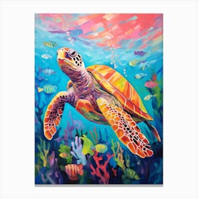 Sea Turtle And Fish In Ocean Canvas Print