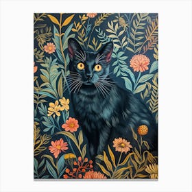 William Morris 19th century style vintage Black Cat In Flowers Painting Canvas Print