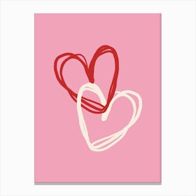 Pink Red and Cream Love Hearts Canvas Print