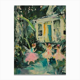 Brushstrokes Fairies In A Garden 2 Canvas Print