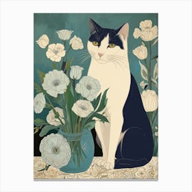 Cat With Flowers Canvas Print