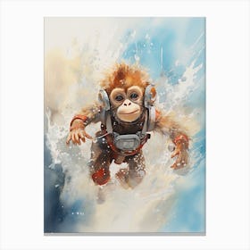 Monkey Painting Scuba Diving Watercolour 3 Canvas Print