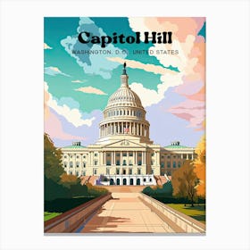 Capitol Hill Washington Digital Travel Art Canvas Print