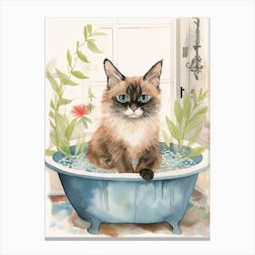 Balinese Cat In Bathtub Botanical Bathroom 4 Canvas Print