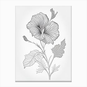 Hibiscus Herb William Morris Inspired Line Drawing 2 Canvas Print