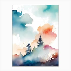 Watercolor Of Trees And Clouds Canvas Print