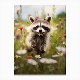 Cute Funny Guadeloupe Raccoon Running On A Field 1 Canvas Print
