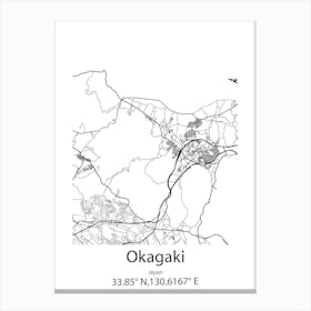 Okagaki,Japan Minimalist Map Canvas Print