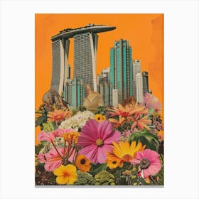 Singapore   Floral Retro Collage Style 2 Canvas Print
