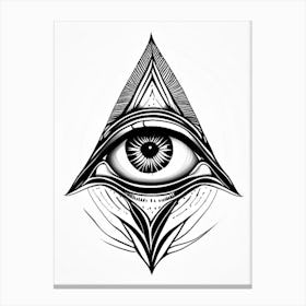 Digital Art, Symbol, Third Eye Simple Black & White Illustration 1 Canvas Print