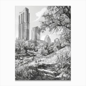The Domain Austin Texas Black And White Drawing 2 Canvas Print