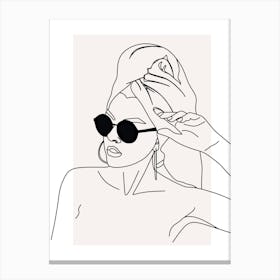 Woman In Sunglasses Monoline Asthetic Mnimalist Drawing Canvas Print