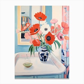 A Vase With Poppy, Flower Bouquet 3 Canvas Print