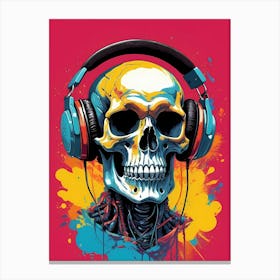 Skull With Headphones Pop Art (4) Canvas Print