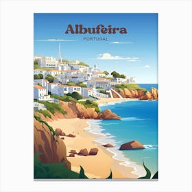 Albufeira Portugal Ocean View Travel Illustration Art Canvas Print