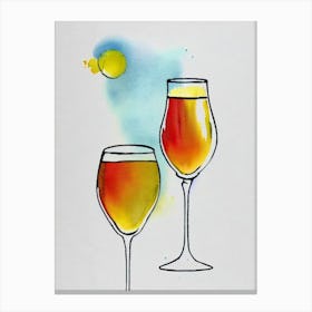 French 75 Minimal Line Drawing With Watercolour Cocktail Poster Canvas Print