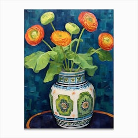 Flowers In A Vase Still Life Painting Ranunculus 1 Canvas Print