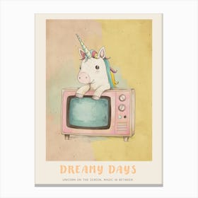 Pastel Unicorn & A Tv 3 Poster Canvas Print