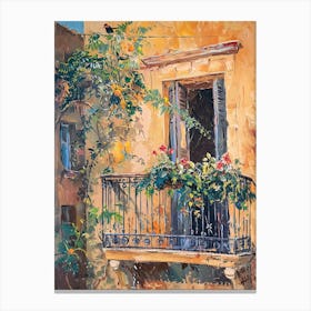 Balcony View Painting In Athens 4 Canvas Print