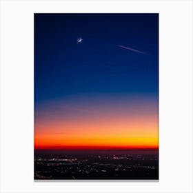 A Sweeping Panorama Of An Evening Sky Blood Red With The Setting Sun Transitions Into A Serene Moon (3) Canvas Print