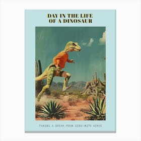 Retro Dinosaur Hiking Collage 1 Poster Canvas Print