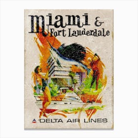 Vintage Travel Poster ― Miami Fort Lauderdale Delta Air Lines Canvas Print