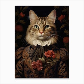 Cat Portrait With Rustic Flowers 2 Canvas Print