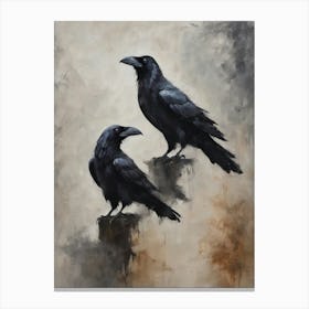 Minimalism Ravens Moody Dark Fall Decor | Neutral Tones Crow Halloween Art | Spooky Cottagecore Prints | Witchcraft Feature Wall Autumn Witchy HD Canvas Print